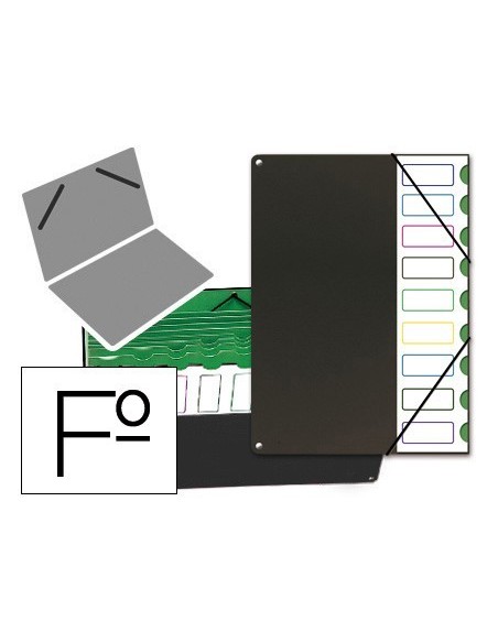 CARPETA CLASIFICADOR TAPA DE PLASTICO PARDO FOLIO -9 DEPARTAMENTOS NEGRO