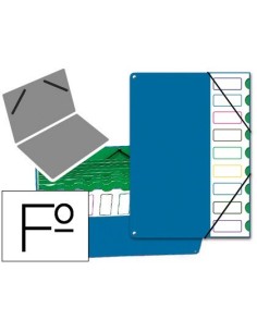 CARPETA CLASIFICADOR TAPA DE PLASTICO PARDO FOLIO -9 DEPARTAMENTOS AZUL