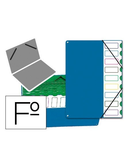 CARPETA CLASIFICADOR TAPA DE PLASTICO PARDO FOLIO -9 DEPARTAMENTOS AZUL
