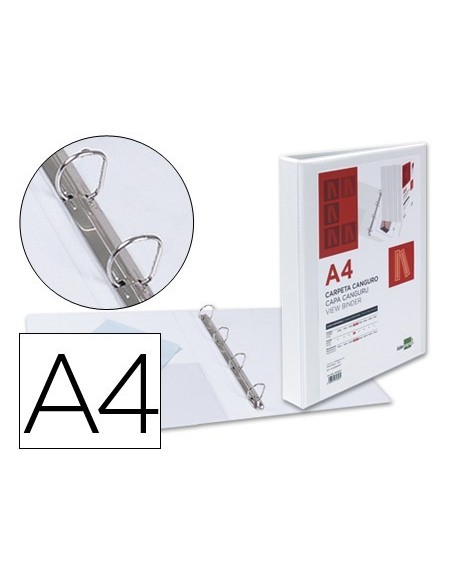 CARPETA CANGURO 4 ANILLAS MIXTAS 16MM LIDERPAPEL A4 PLASTICO BLANCA