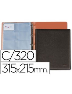 TARJETERO PARDO FOLIO 4 ANILLAS SIMILPIEL NEGRO PARA 320 TARJETAS 320X275 MM