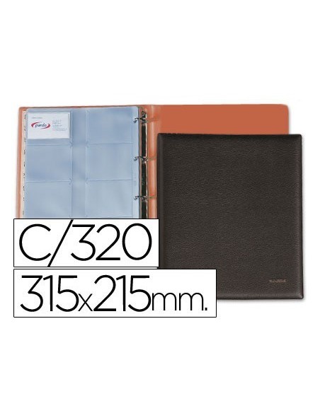 TARJETERO PARDO FOLIO 4 ANILLAS SIMILPIEL NEGRO PARA 320 TARJETAS 320X275 MM