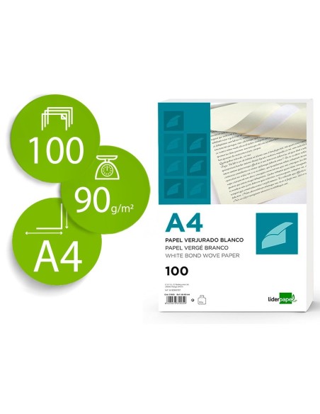 PAPEL VERJURADO LIDERPAPEL A4 120G/M2 BLANCO PAQUETE DE 100 HOJAS
