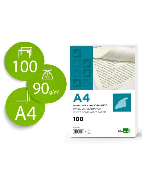 PAPEL VERJURADO LIDERPAPEL A4 90G/M2 CREMA PAQUETE DE 100 HOJAS