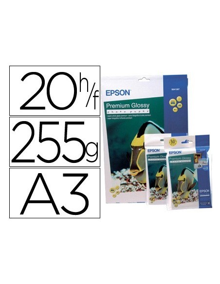 PAPEL EPSON PREMIUM GLOSSY PHOTO PAPER 255 GR PACK DE 20 HOJAS