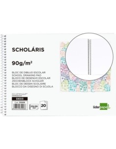BLOC DIBUJO LIDERPAPEL ESCOLAR ESPIRAL 155X215MM 20 HOJAS 90G/M2 SIN RECUADRO