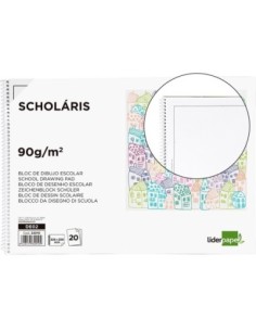 BLOC DIBUJO LIDERPAPEL ESCOLAR ESPIRAL 230X325MM 20 HOJAS 90G M2 CON RECUADRO