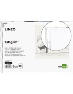 BLOC DIBUJO LIDERPAPEL LINEAL ESPIRAL 230X325MM 20 HOJAS 130G/M2 CON RECUADRO 2 TALADROS PERFORADO