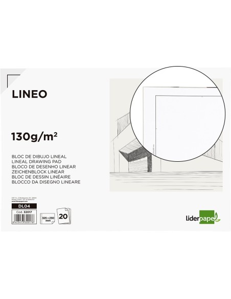 BLOC DIBUJO LIDERPAPEL LINEAL ENCOLADO 230X325MM 20 HOJAS 130G/M2 CON RECUADRO