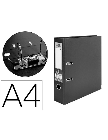 ARCHIVADOR DE PALANCA LIDERPAPEL A4 DOCUMENTA FORRADO PVC CON RADO LOMO 75MM NEGRO COMPRESOR METALICO