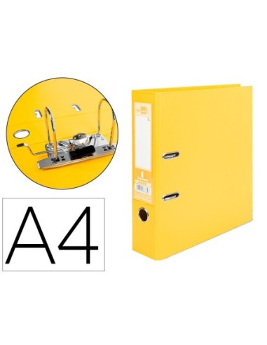 ARCHIVADOR DE PALANCA LIDERPAPEL A4 DOCUMENTA FORRADO PVC CON RADO LOMO 75MM AMARILLO COMPRESOR METALICO