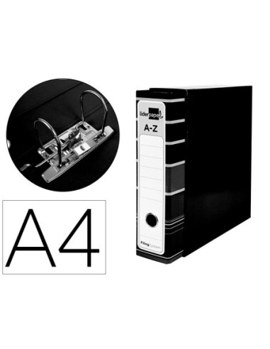 ARCHIVADOR DE PALANCA LIDERPAPEL A4 FILING SYSTEM FORRADO SIN RADO LOMO 80MM NEGRO CON CAJA Y COMPRESOR METALICO