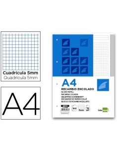 BLOC ENCOLADO LIDERPAPEL CUADRO 5MM GRIS A4 NATURAL 100 HOJAS 70 G/M2
