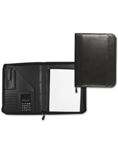 CARPETA PORTAFOLIOS Q-CONNECT CREMALLERA SIN ANILLAS CON CALCULADORA Y BOLSA PARA MOVIL COLOR NEGRO 260X355 MM