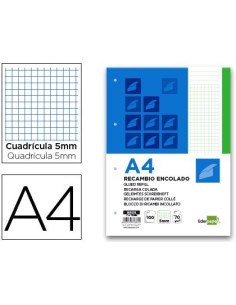 BLOC ENCOLADO LIDERPAPEL CUADRO 5MM VERDE A4 NATURAL 100 HOJAS 70 G/M2