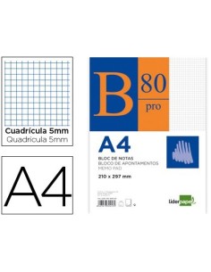 BLOC NOTAS LIDERPAPEL CUADRO 5MM A4 80 HOJAS 60G/M2 ENCOLADO