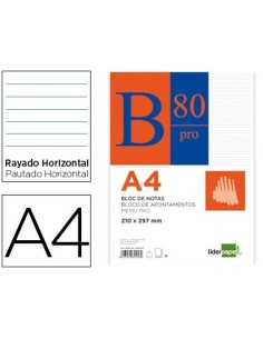 BLOC NOTAS LIDERPAPEL HORIZONTAL A4 80 HOJAS 60G/M2 ENCOLADO