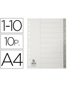 SEPARADOR NUMERICO Q-CONNECT PLASTICO 1-10 JUEGO DE 10 SEPARADORES DIN A4 MULTITALADRO