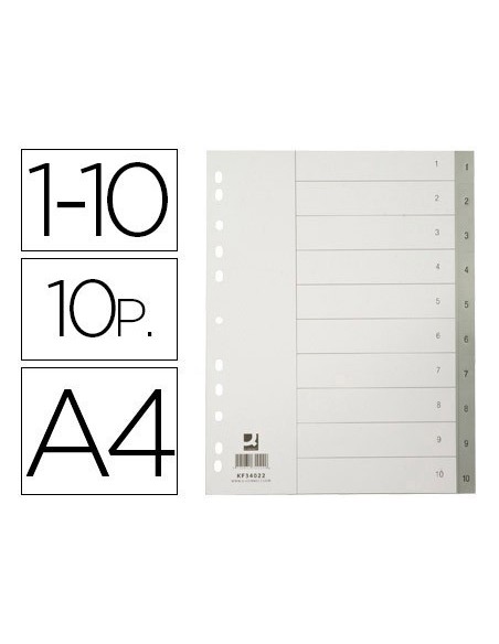 SEPARADOR NUMERICO Q-CONNECT PLASTICO 1-10 JUEGO DE 10 SEPARADORES DIN A4 MULTITALADRO