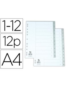SEPARADOR NUMERICO Q-CONNECT PLASTICO 1-12 JUEGO DE 12 SEPARADORES DIN A4 MULTITALADRO