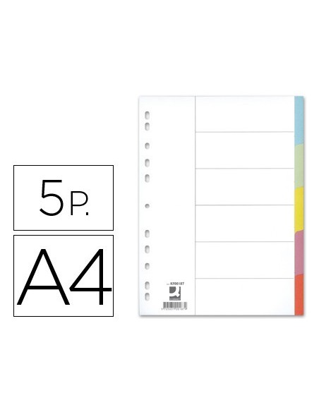 SEPARADOR Q-CONNECT CARTULINA JUEGO DE 5 SEPARADORES DIN A4 MULTITALADRO