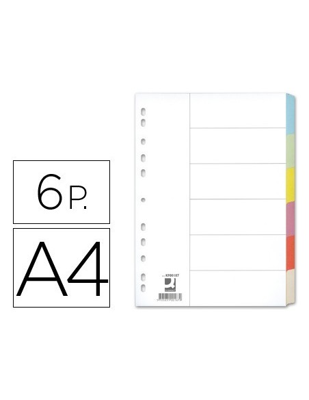 SEPARADOR Q-CONNECT CARTULINA JUEGO DE 6 SEPARADORES DIN A4 MULTITALADRO