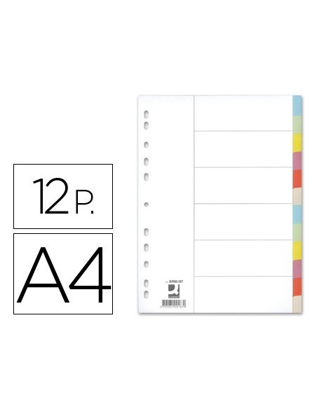 SEPARADOR Q-CONNECT CARTULINA JUEGO DE 12 SEPARADORES DIN A4 MULTITALADRO