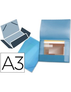 CARPETA LIDERPAPEL PORTADOCUMENTOS 44802 SOLAPAS POLIPROPILENO DIN A3 AZUL TRANSLUCIDO LOMO FLEXIBLE
