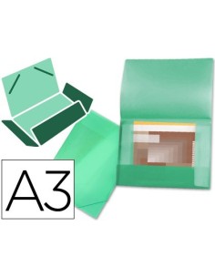 CARPETA LIDERPAPEL PORTADOCUMENTOS 44803 SOLAPAS POLIPROPILENO DIN A3 VERDE TRANSLUCIDO LOMO FLEXIBLE