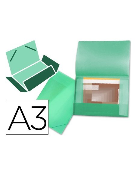 CARPETA LIDERPAPEL PORTADOCUMENTOS 44803 SOLAPAS POLIPROPILENO DIN A3 VERDE TRANSLUCIDO LOMO FLEXIBLE