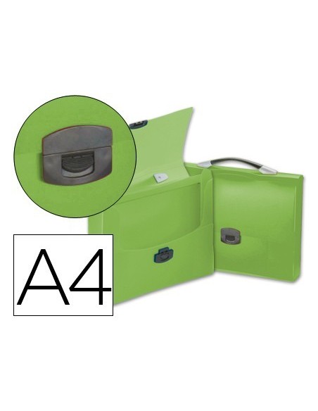CARPETA LIDERPAPEL PORTADOCUMENTOS BROCHE POLIPROPILENO DIN A4 VERDE TRANSPARENTE CON ASA