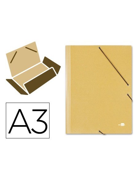 CARPETA LIDERPAPEL GOMAS A3 3 SOLAPAS CARTON PRESPAN AMARILLA