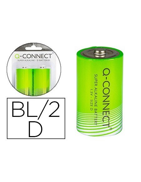 PILA Q-CONNECT ALCALINA D BLISTER DE 2 UNIDADES