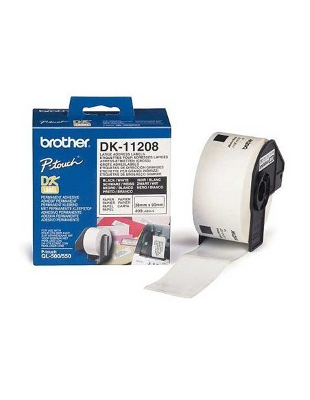 ETIQUETA ADHESIVA BROTHER DK11208 -TAMAÑO 38X90 MM PARA IMPRESORAS DE ETIQUETAS QL -400 ETIQUETAS-