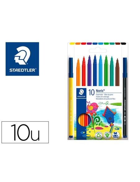 ROTULADOR STAEDTLER NORIS CLUB SLIM ESTUCHE CARTON 80% RECICLADO DE 10 UNIDADES COLORES SURTIDOS