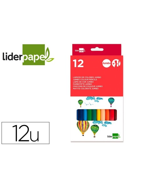 LAPICES DE COLORES LIDERPAPEL JUMBO CON SACAPUNTAS CAJA DE 12 COLORES