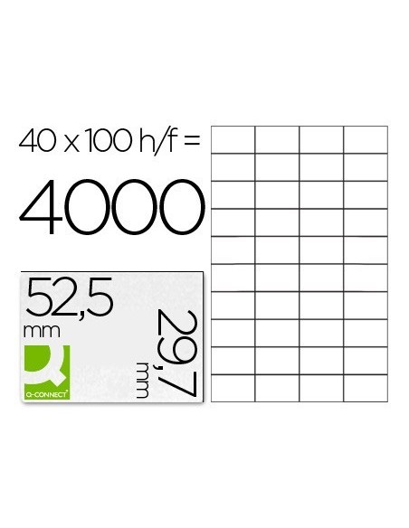 ETIQUETA ADHESIVA Q-CONNECT KF00574 -TAMAÑO 52,5X29,7 MM -FOTOCOPIADORA -LASER -INK-JET-CAJA CON 100 HOJAS DIN A4