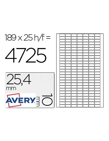 ETIQUETA ADHESIVA AVERY TAMAÑO 25,4X10 MM REMOVIBLE PAQUETE DE 25 HOJAS ESPECIAL CODIGOS DE BARRAS