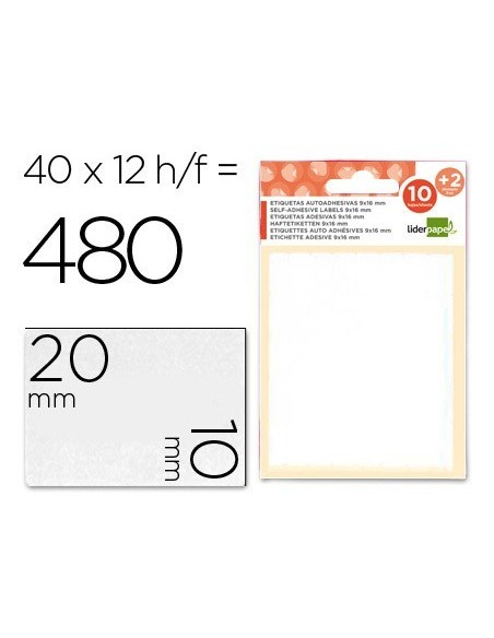 ETIQUETAS LIDERPAPEL SOBRE DE 10 H. + 2 H. OBSEQUIO 10X20 MM -35 UNIDADES POR HOJA