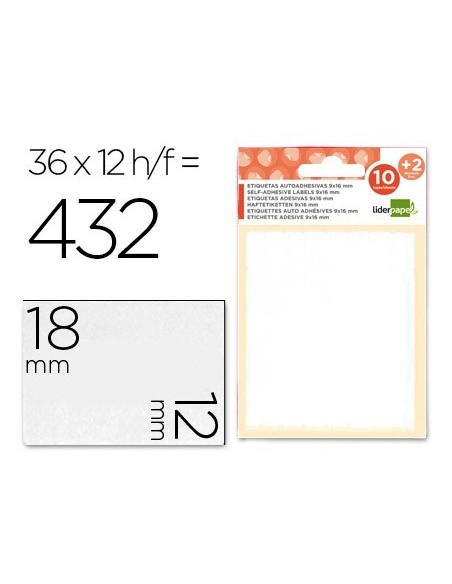 ETIQUETAS LIDERPAPEL SOBRE DE 10 H. + 2 H. OBSEQUIO 12X18 MM -36 UNIDADES POR HOJA