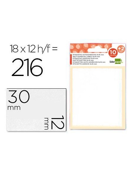 ETIQUETAS LIDERPAPEL SOBRE DE 10 H. + 2 H. OBSEQUIO 12X30 MM -18 UNIDADES POR HOJA