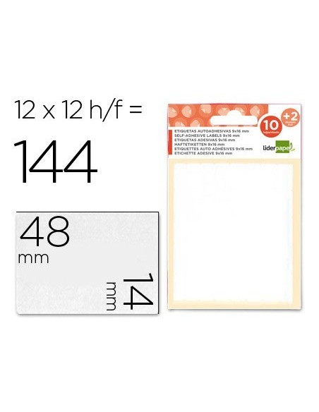 ETIQUETAS LIDERPAPEL SOBRE DE 10 H. + 2 H. OBSEQUIO 14X48 MM -10 UNIDADES POR HOJA