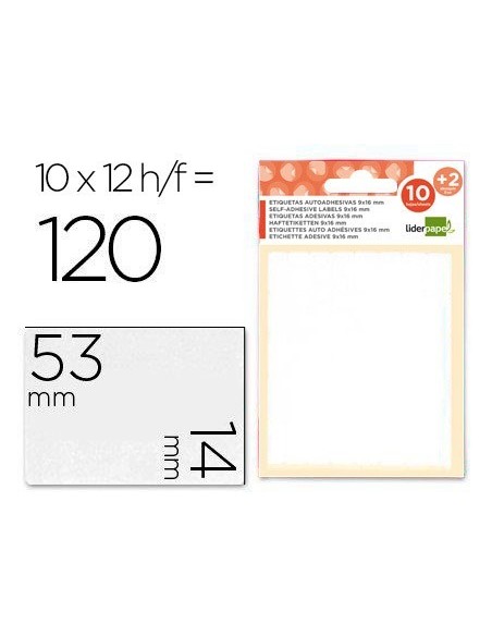 ETIQUETAS LIDERPAPEL SOBRE DE 10 H. + 2 H. OBSEQUIO 14X53 MM -10 UNIDADES POR HOJA