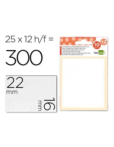 ETIQUETAS LIDERPAPEL SOBRE DE 10 H. + 2 H. OBSEQUIO 16X22 MM -25 UNIDADES POR HOJA