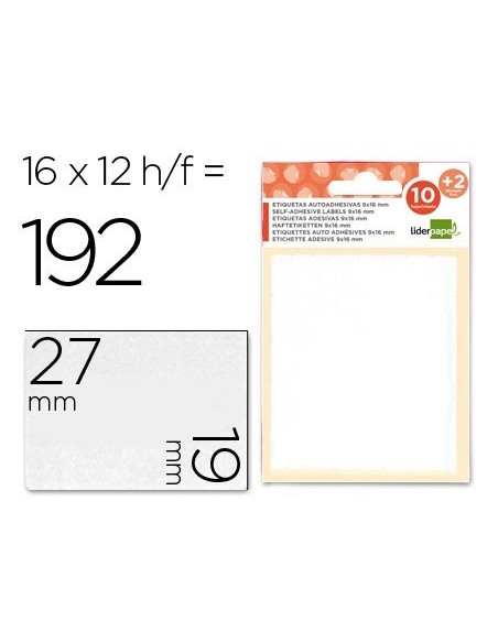ETIQUETAS LIDERPAPEL SOBRE DE 10 H. + 2 H. OBSEQUIO 19X27 MM -16 UNIDADES POR HOJA