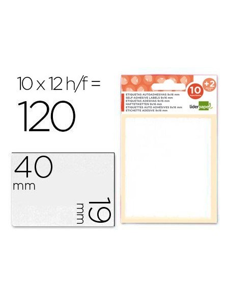 ETIQUETAS LIDERPAPEL SOBRE DE 10 H. + 2 H. OBSEQUIO 19X40 MM -10 UNIDADES POR HOJA