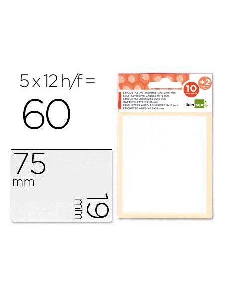ETIQUETAS LIDERPAPEL SOBRE DE 10 H. + 2 H. OBSEQUIO 19X75 MM -5 UNIDADES POR HOJA