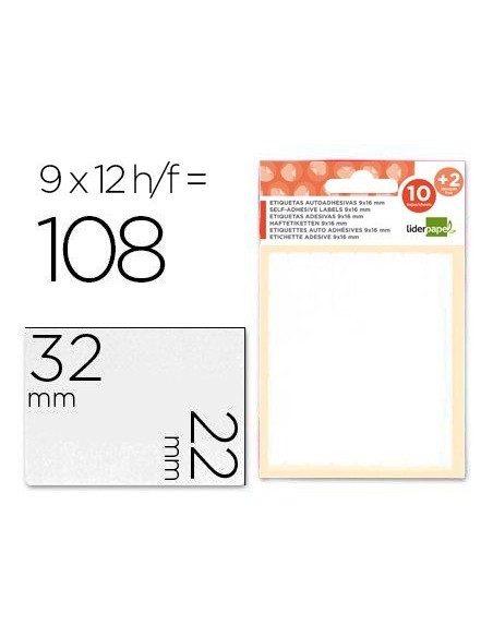 ETIQUETAS LIDERPAPEL SOBRE DE 10 H. + 2 H. OBSEQUIO 22X32 MM -9 UNIDADES POR HOJA