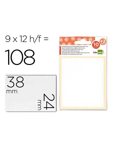 ETIQUETAS LIDERPAPEL SOBRE DE 10 H. + 2 H. OBSEQUIO 24X38 MM -9 UNIDADES POR HOJA
