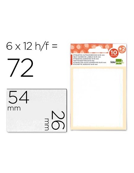 ETIQUETAS LIDERPAPEL SOBRE DE 10 H. + 2 H. OBSEQUIO 26X54 MM -6 UNIDADES POR HOJA